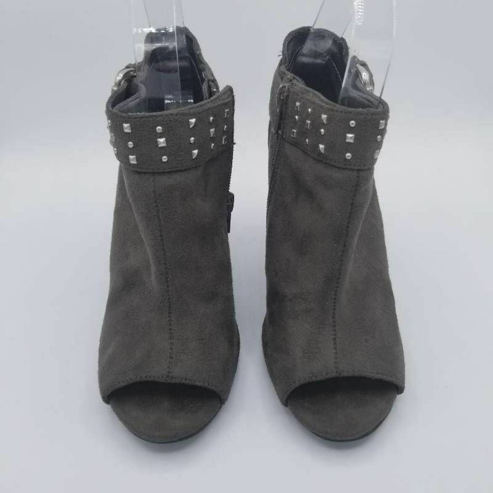 City Streets Womens Ankle Boots Booties Gray Open Toe Zip Slim Heels Studded 7 M